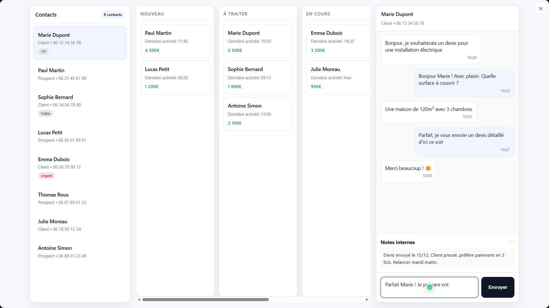 Aperçu du tableau de bord RDV-Pro